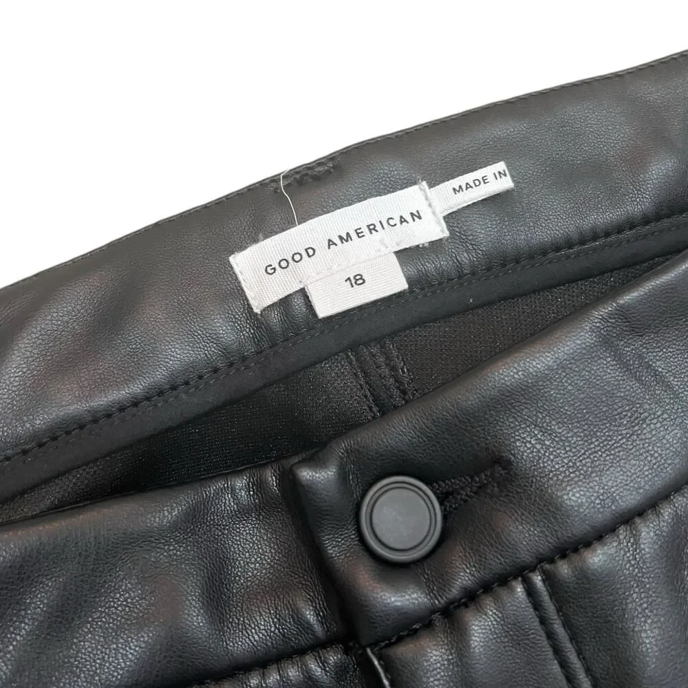 Good American Black Good Icon Faux Leather Cut Out Pants 18